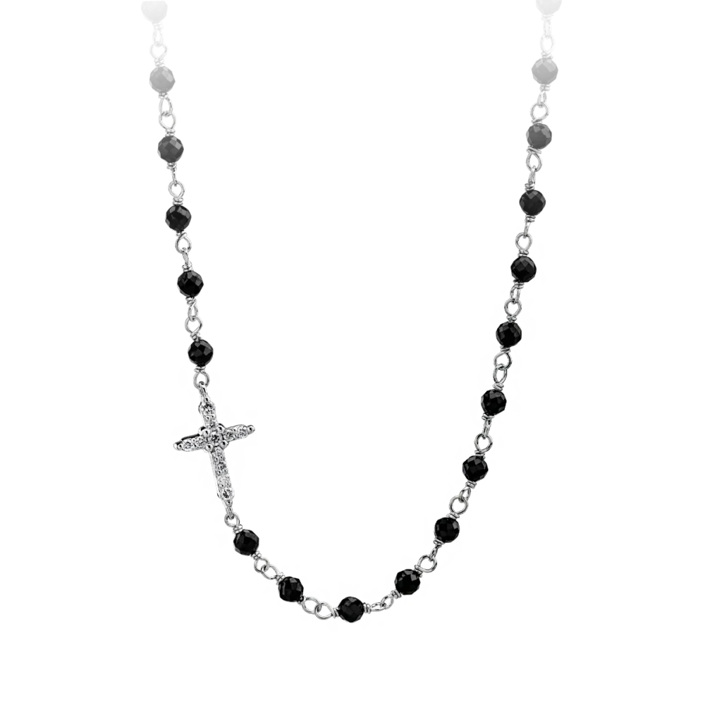 Colier cu cruce din aur alb cu diamante negre de 0.14ct si diamante transparente de 0.13ct