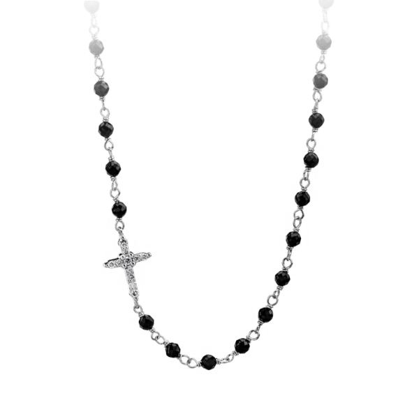 Colier cu cruce din aur alb cu diamante negre de 0.14ct si diamante transparente de 0.13ct