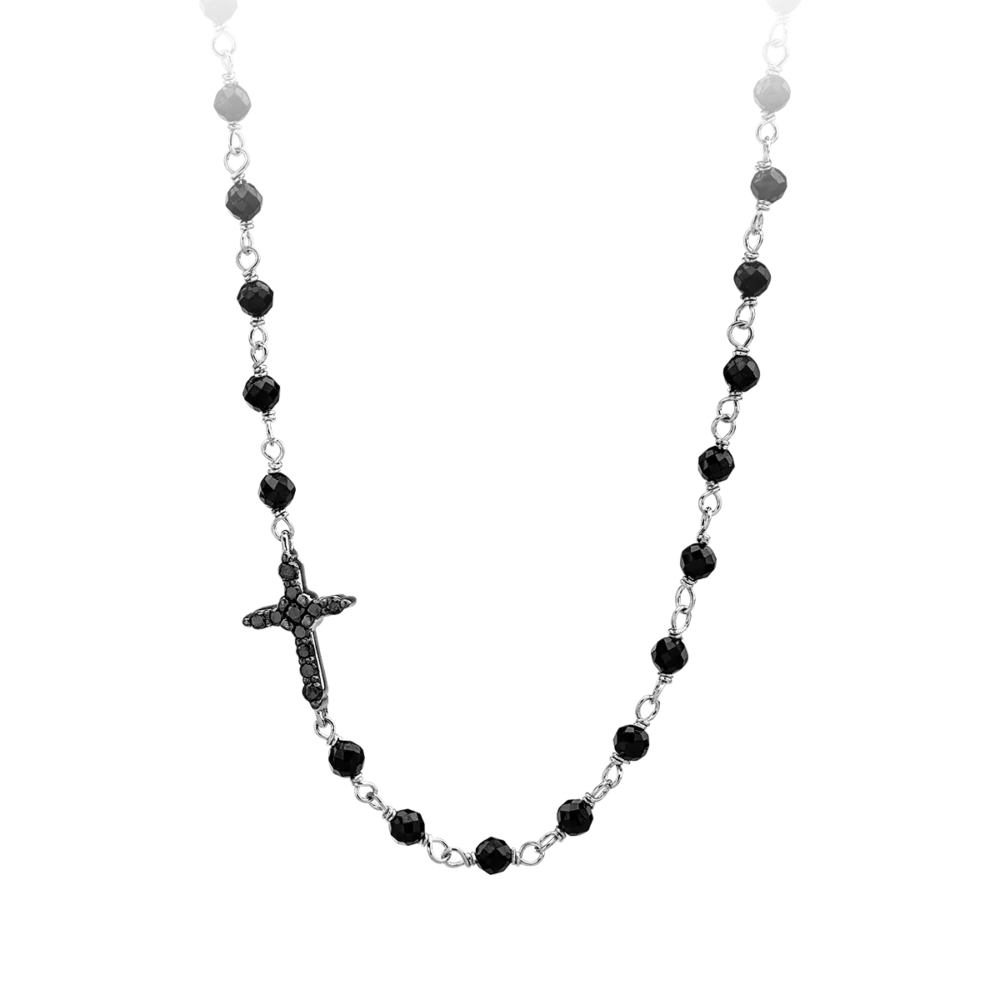 Colier cu cruce din aur alb cu diamante negre de 0.14ct si diamante transparente de 0.13ct - imagine 2