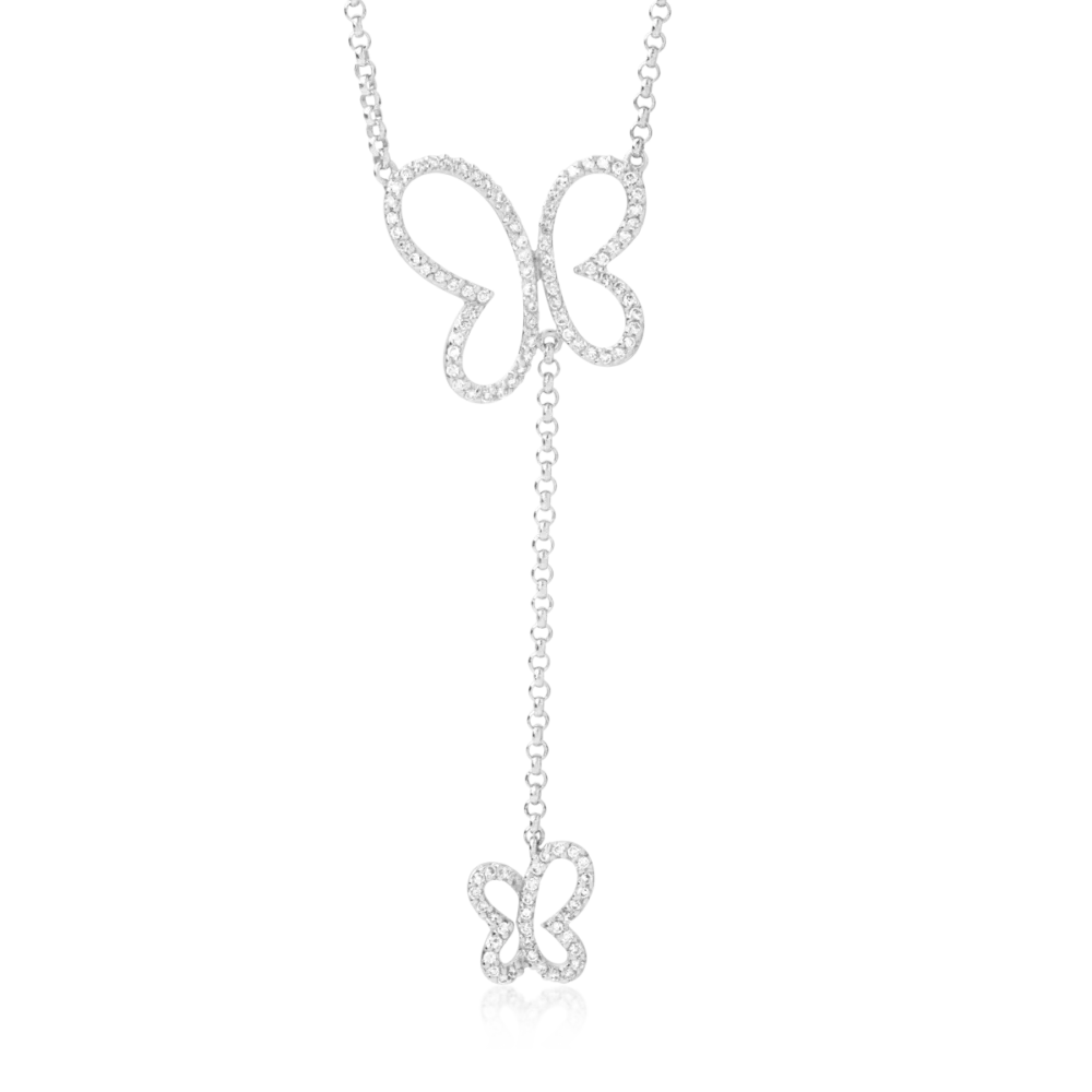 Colier cu fluturasi din aur alb cu diamante de 0.45ct