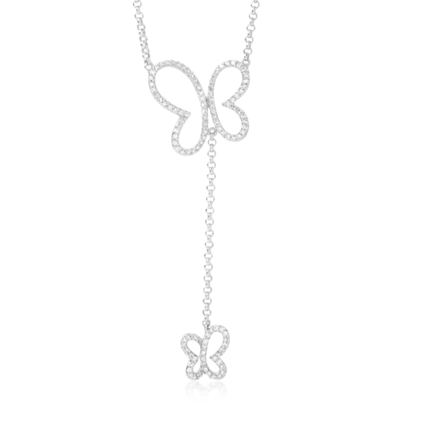 Colier cu fluturasi din aur alb cu diamante de 0.45ct