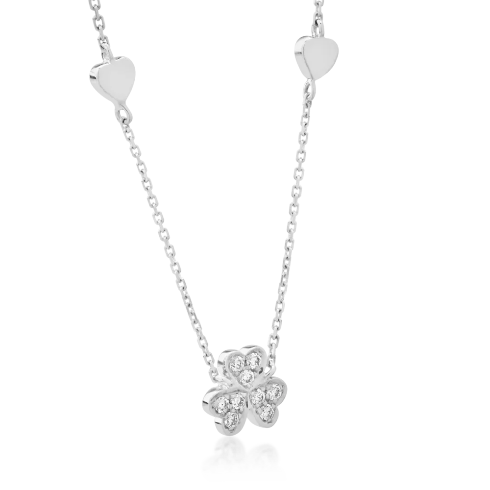 Colier cu trifoi si inimioare din aur alb cu diamante de 0.061ct - imagine 2