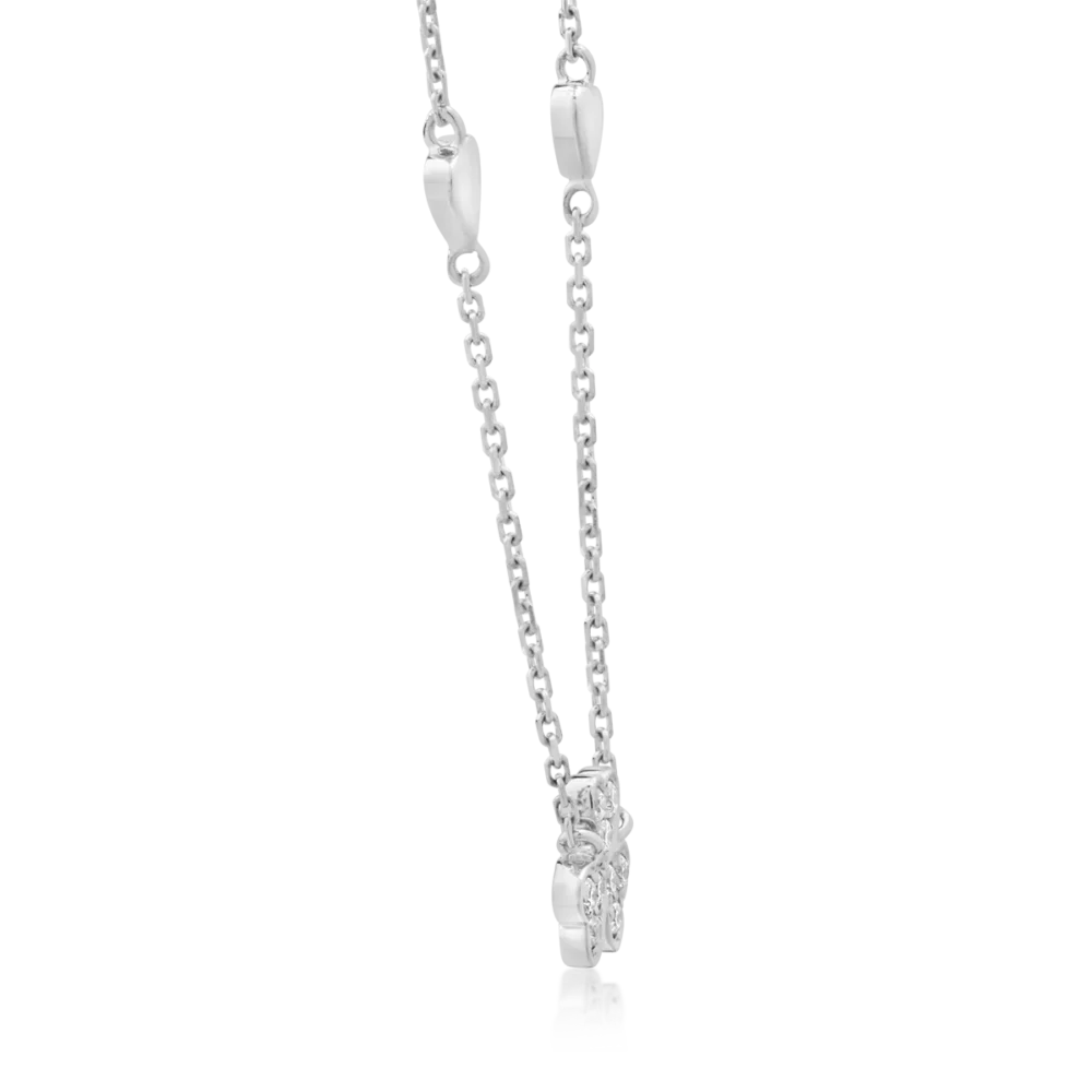 Colier cu trifoi si inimioare din aur alb cu diamante de 0.061ct - imagine 3