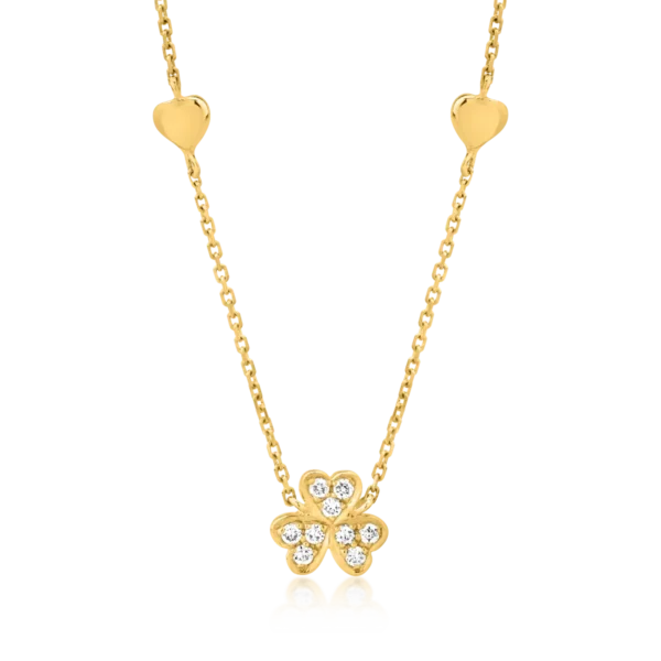 Colier cu trifoi si inimioare din aur galben cu diamante de 0.062ct