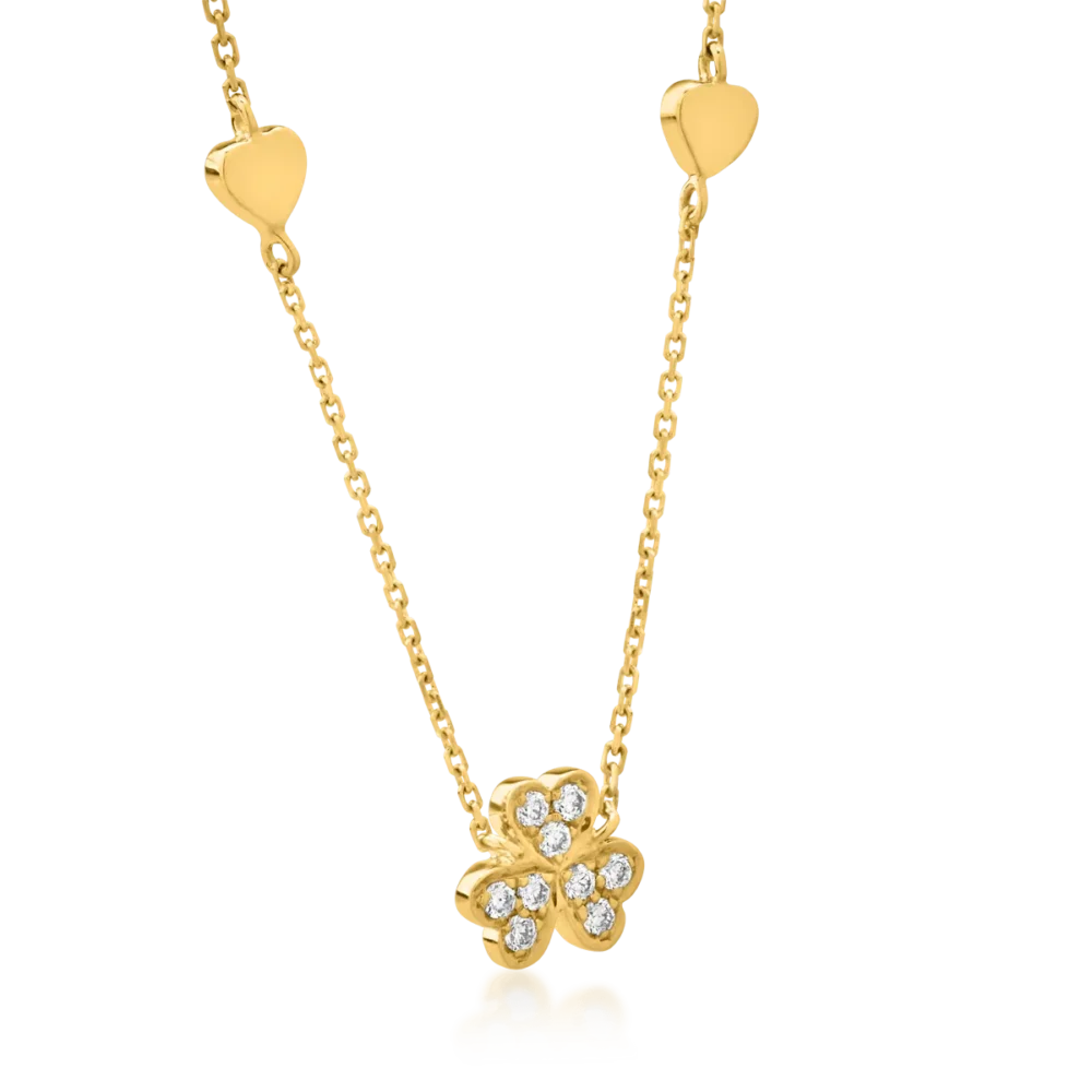 Colier cu trifoi si inimioare din aur galben cu diamante de 0.062ct - imagine 2