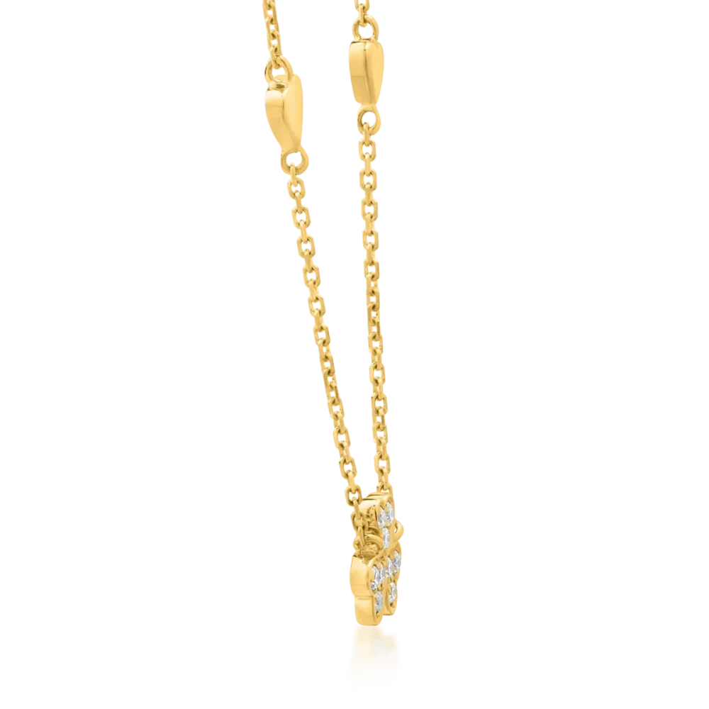 Colier cu trifoi si inimioare din aur galben cu diamante de 0.062ct - imagine 3