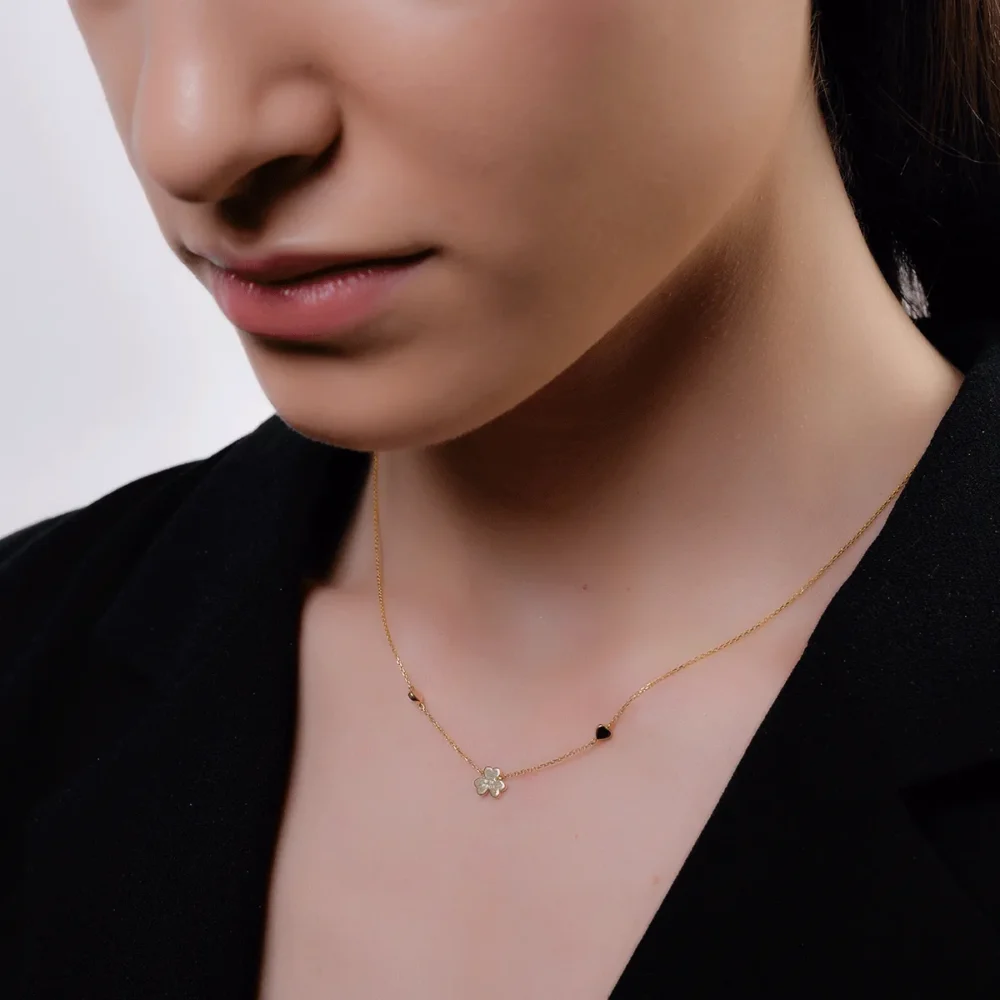 Colier cu trifoi si inimioare din aur galben cu diamante de 0.062ct - imagine 4