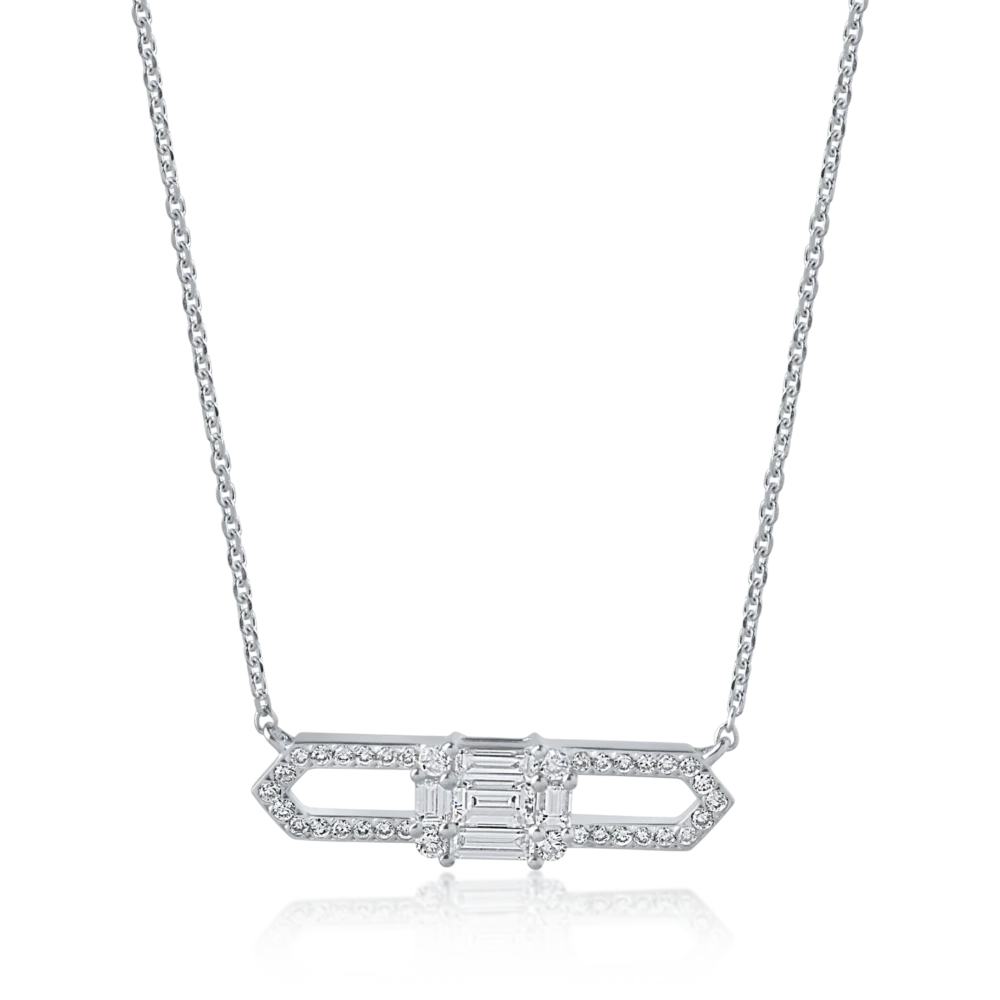 Colier din aur alb cu diamante baguette si rotunde de 0.35ct