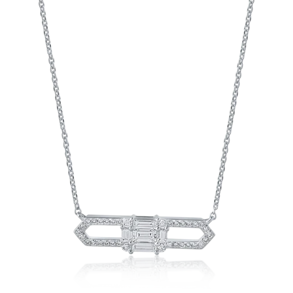 Colier din aur alb cu diamante baguette si rotunde de 0.35ct
