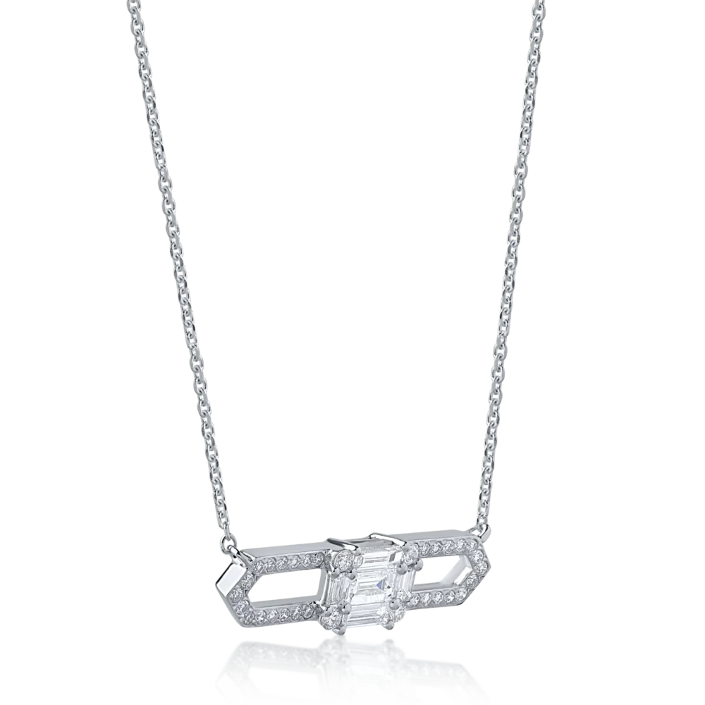 Colier din aur alb cu diamante baguette si rotunde de 0.35ct - imagine 2