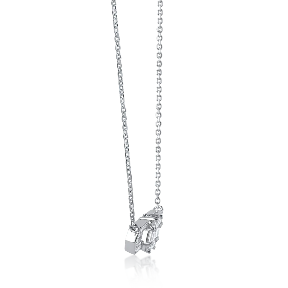 Colier din aur alb cu diamante baguette si rotunde de 0.35ct - imagine 3