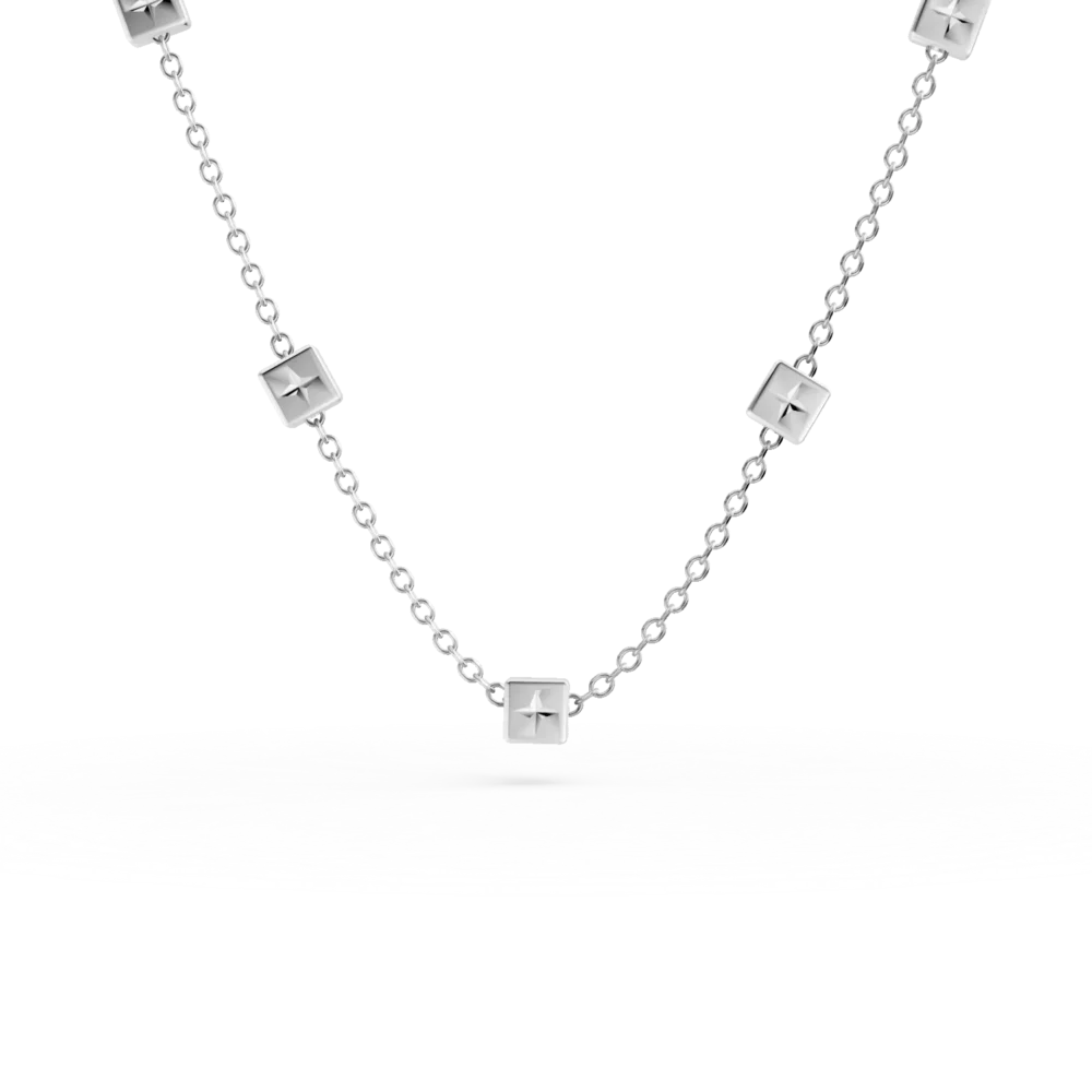 Colier din aur alb cu insertii geometrice