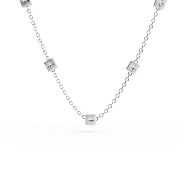 Colier din aur alb cu insertii geometrice