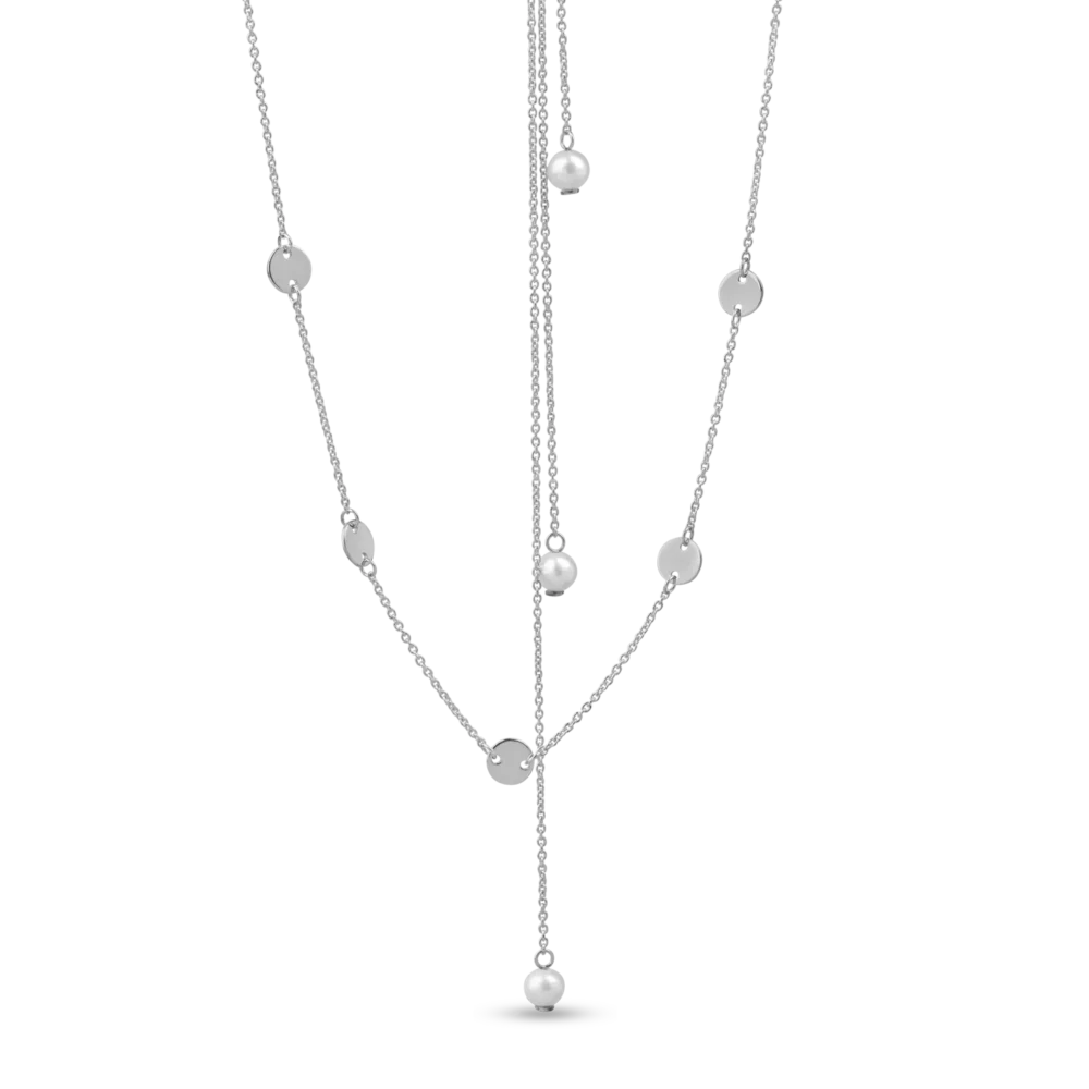 Colier din aur alb cu perle naturale si extensii pentru spate