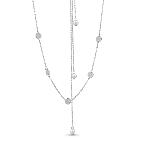 Colier din aur alb cu perle naturale si extensii pentru spate