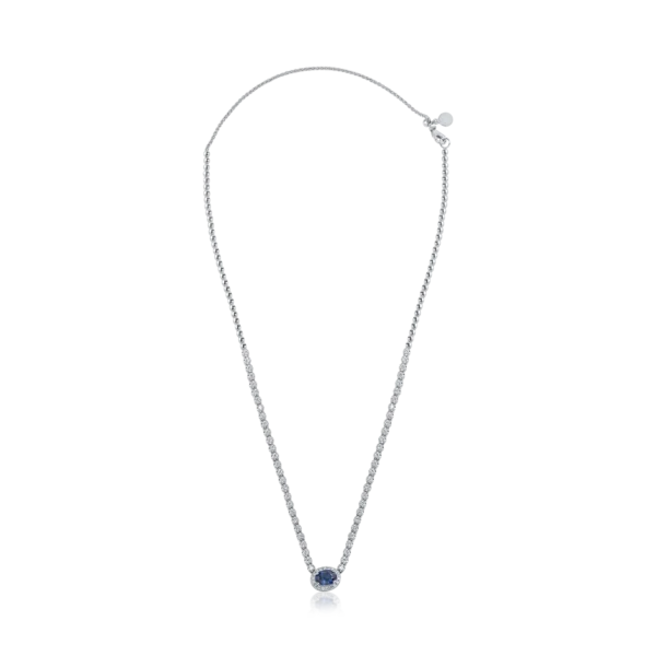 Colier din aur alb cu safir albastru oval de 0.954ct si diamante de 1.141ct