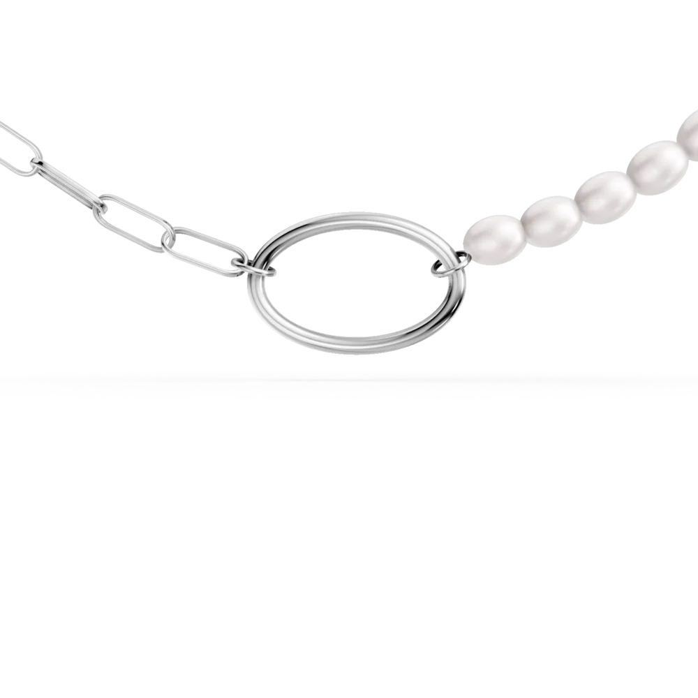 Colier din aur alb cu zale si perle naturale