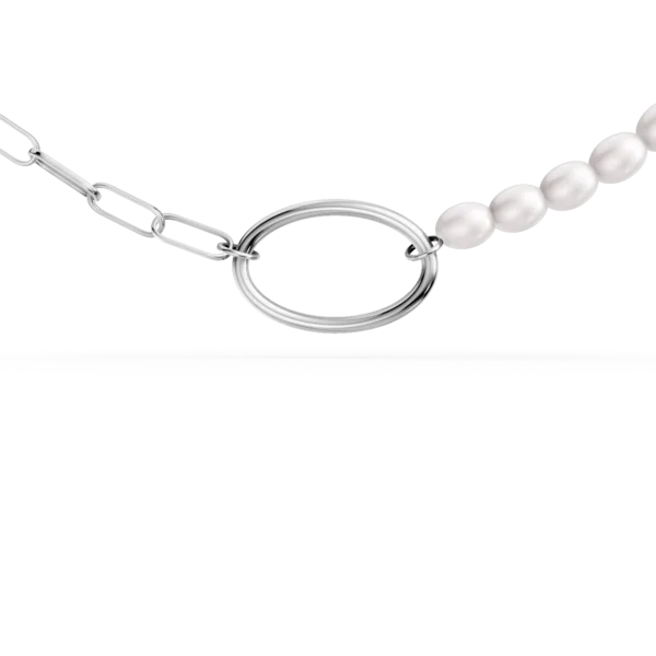 Colier din aur alb cu zale si perle naturale