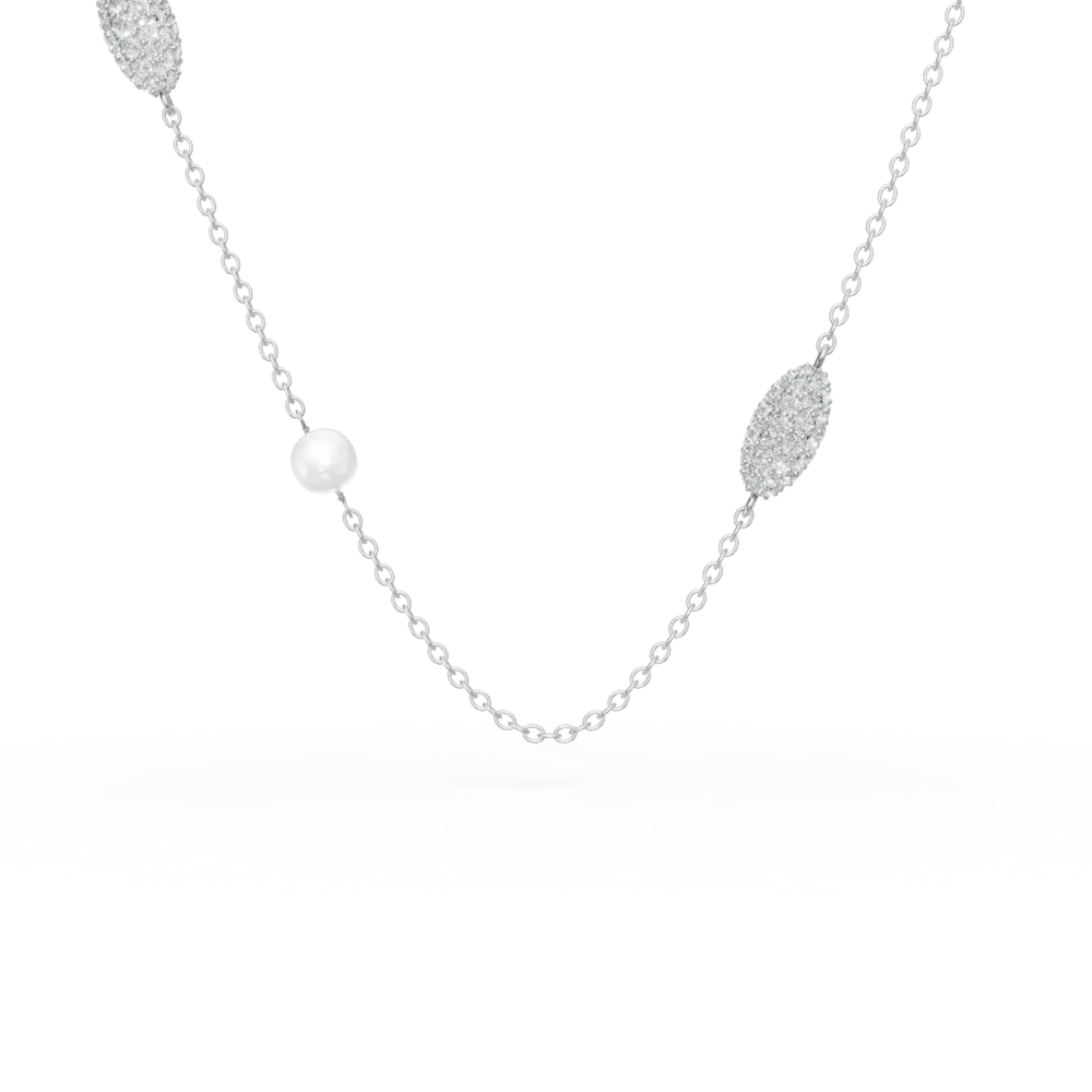 Colier din aur alb cu zirconii si perle de cultura de 0.5ct