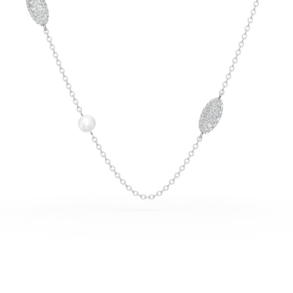 Colier din aur alb cu zirconii si perle de cultura de 0.5ct