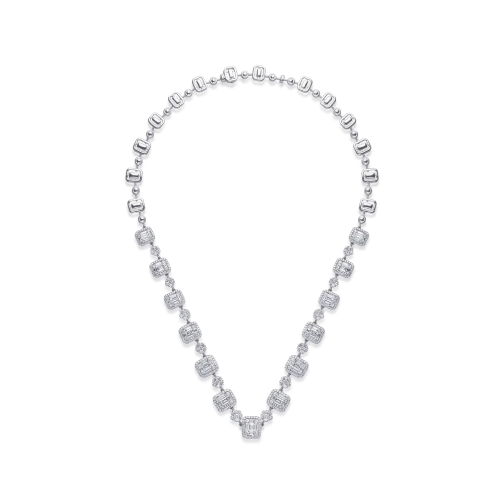 Colier din aur alb cu diamante baguette si rotunde de 4.65ct