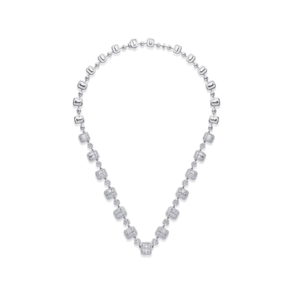 Colier din aur alb cu diamante baguette si rotunde de 4.65ct