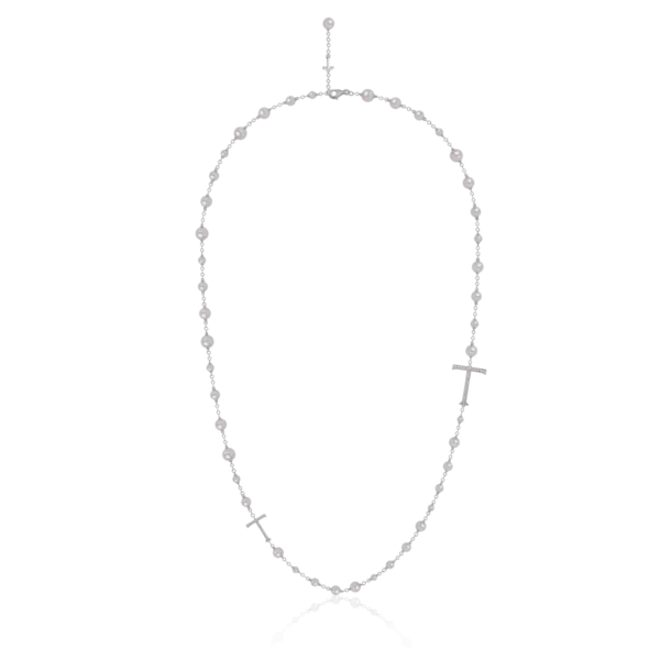 Colier din aur alb cu perle de cultura de 107.05ct si diamante de 0.5ct