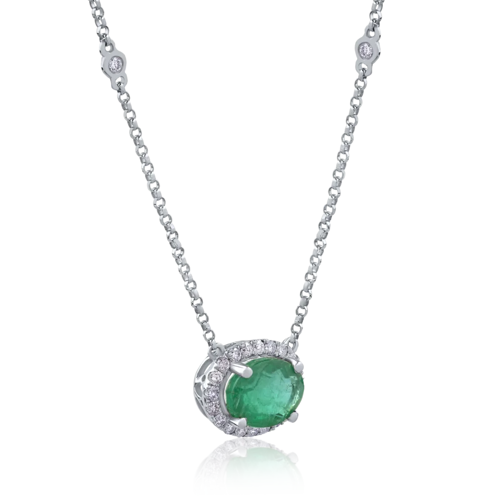 Colier din aur alb cu smarald oval de 1.2ct si diamante de 0.2ct - imagine 2