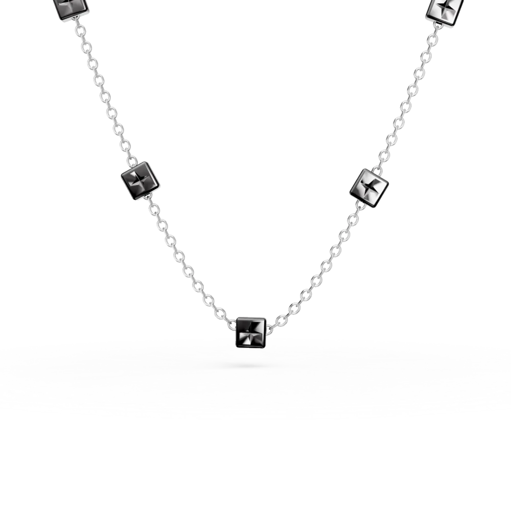 Colier din aur alb-negru cu insertii geometrice