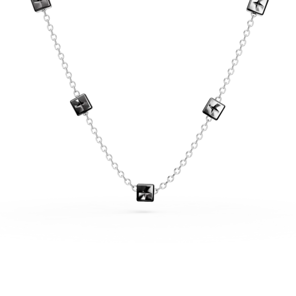 Colier din aur alb-negru cu insertii geometrice
