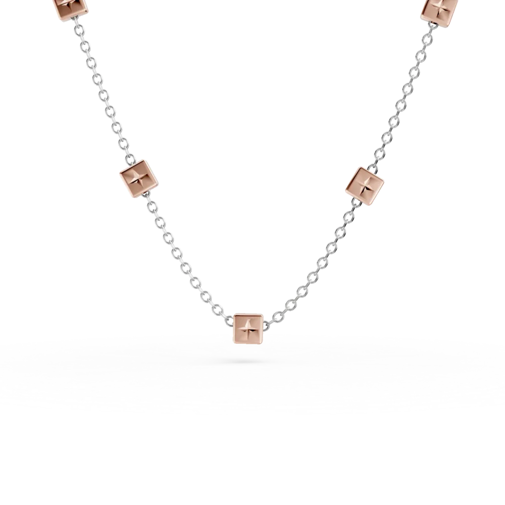 Colier din aur alb-roz cu insertii geometrice