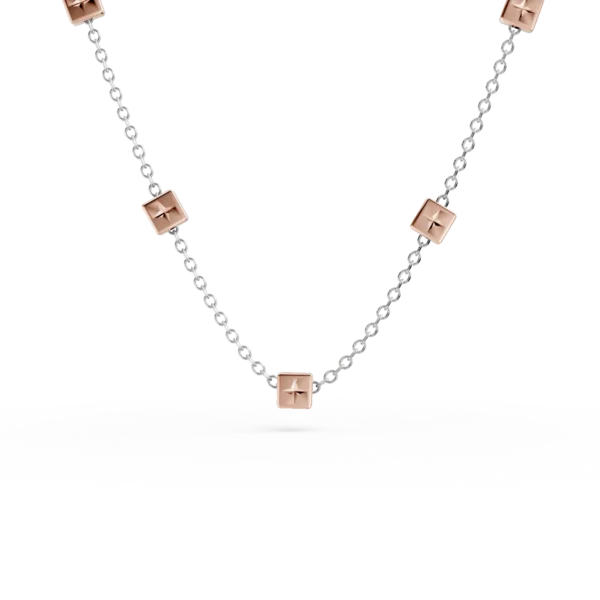 Colier din aur alb-roz cu insertii geometrice