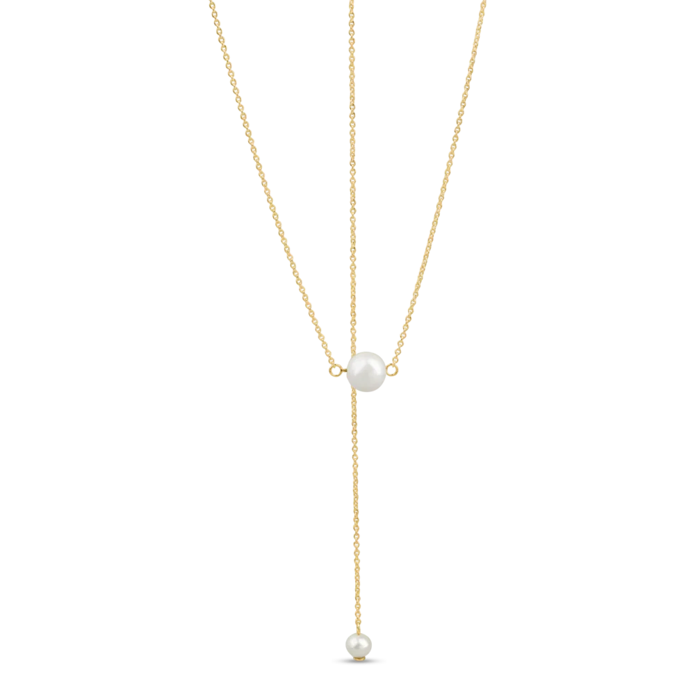 Colier din aur galben cu perle naturale si extensie pentru spate