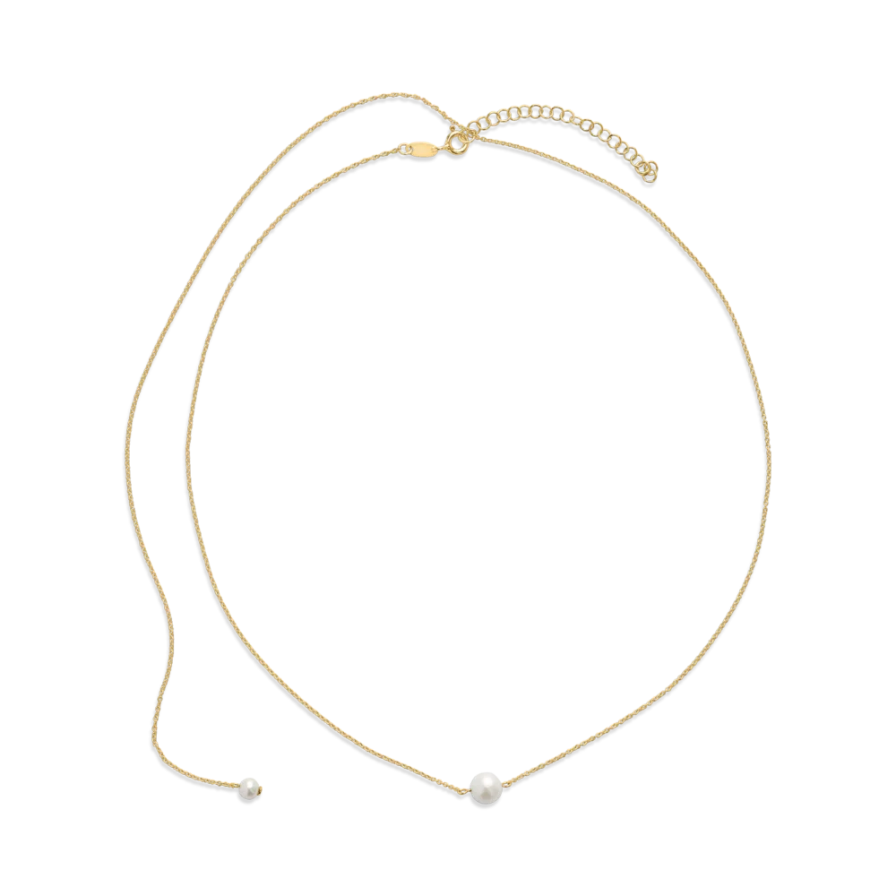 Colier din aur galben cu perle naturale si extensie pentru spate - imagine 2