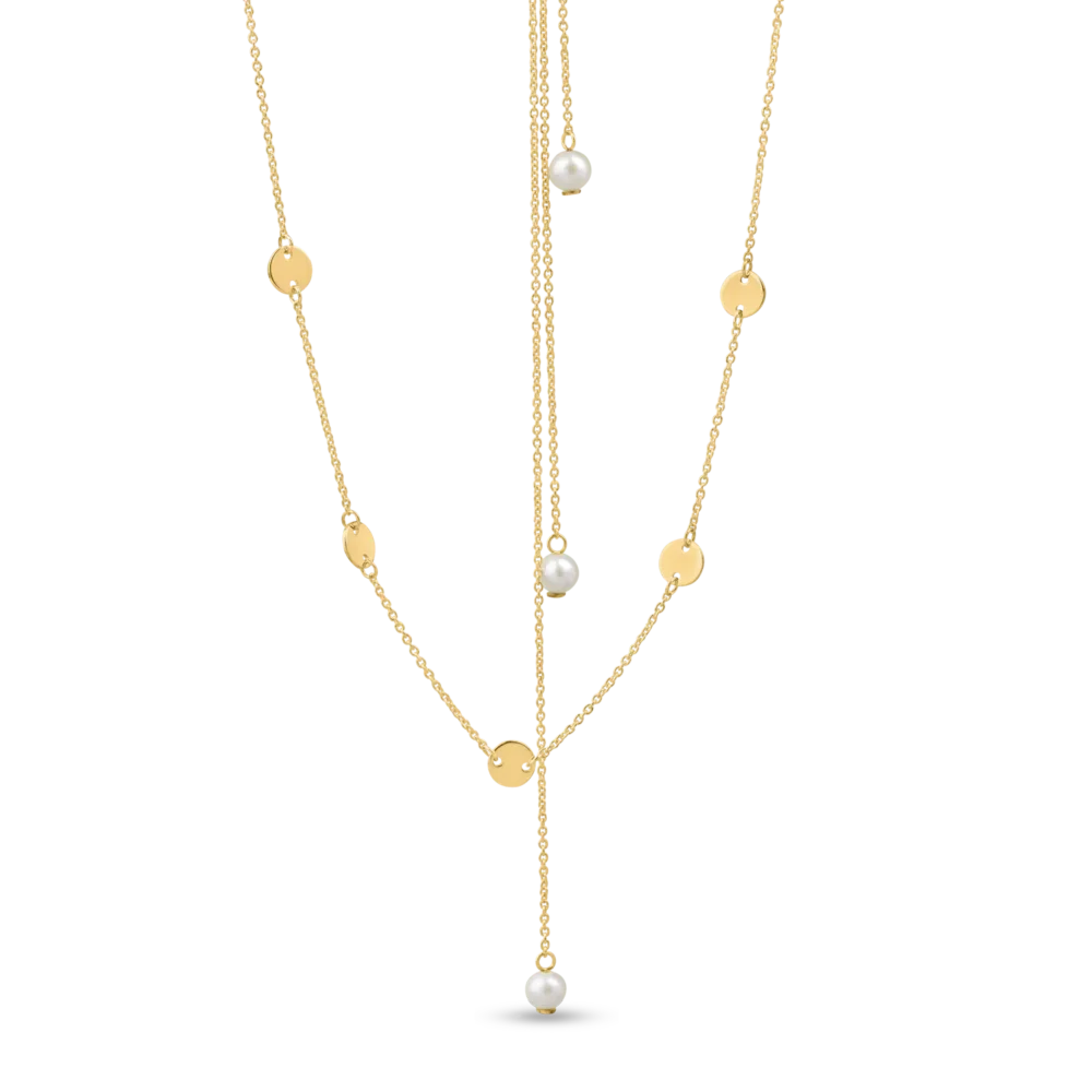 Colier din aur galben cu perle naturale si extensii pentru spate