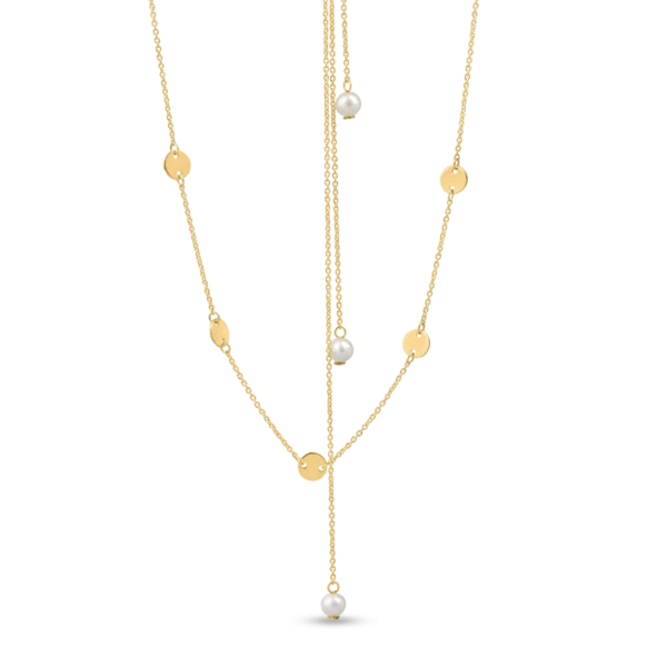 Colier din aur galben cu perle naturale si extensii pentru spate