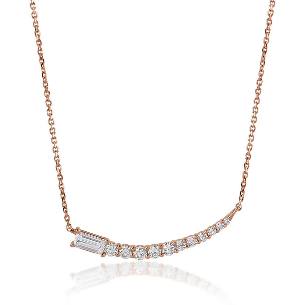 Colier din aur roz cu diamante baguette si rotunde de 0.54ct