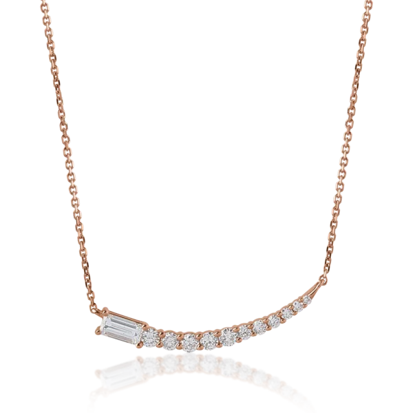 Colier din aur roz cu diamante baguette si rotunde de 0.54ct