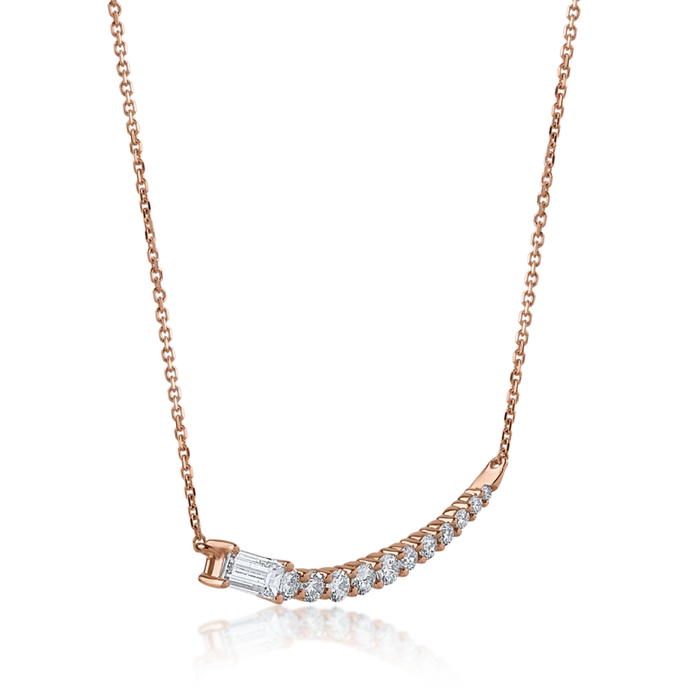 Colier din aur roz cu diamante baguette si rotunde de 0.54ct - imagine 2