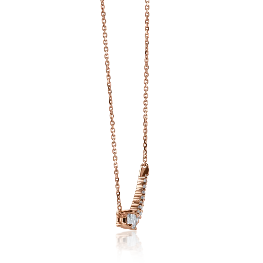 Colier din aur roz cu diamante baguette si rotunde de 0.54ct - imagine 3