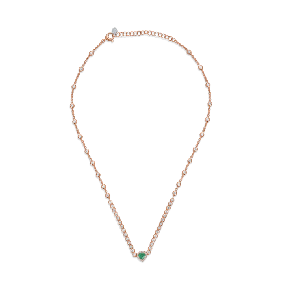 Colier din aur roz cu smarald heart de 0.52ct si diamante de 1.75ct