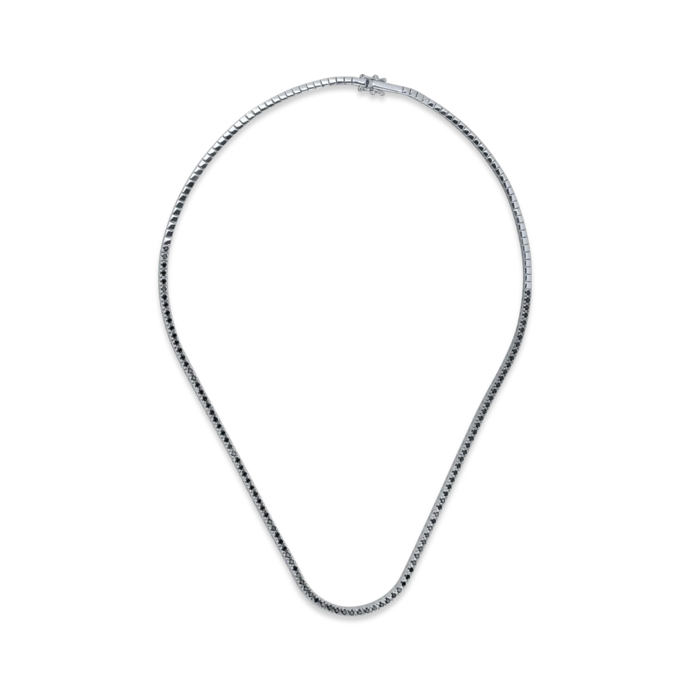 Colier tennis din aur alb cu diamante negre de 1.6ct