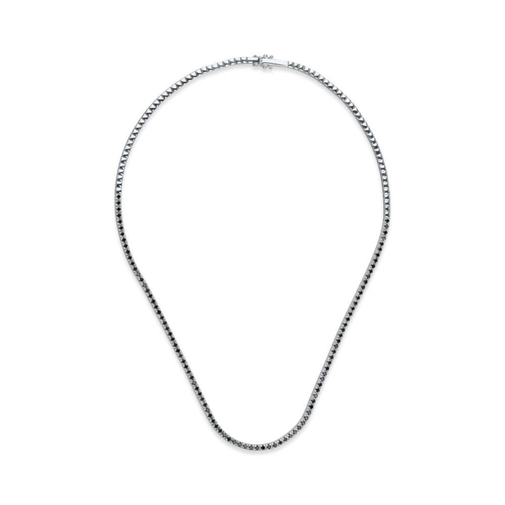Colier tennis din aur alb cu diamante negre de 2.25ct