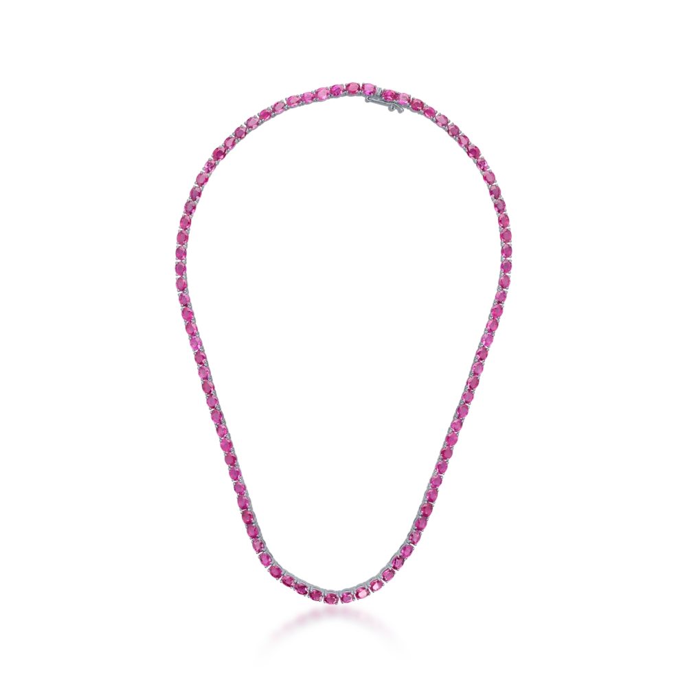 Colier tennis din aur alb cu rubine ovale de 29.78ct