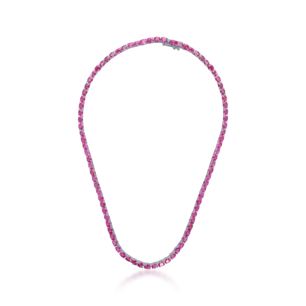 Colier tennis din aur alb cu rubine ovale de 29.78ct