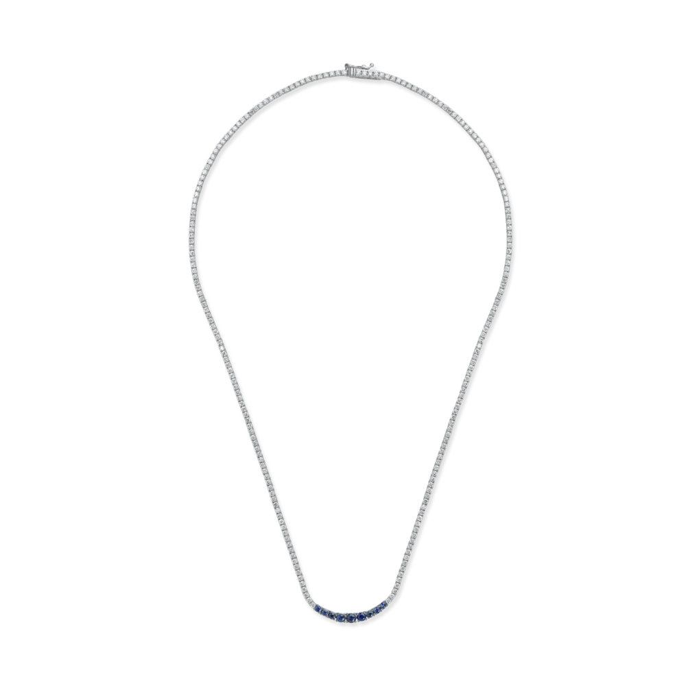 Colier tennis din aur alb cu safire de 0.66ct si diamante de 3.52ct