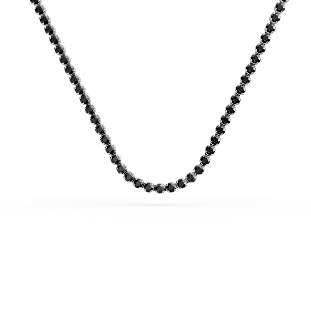 Colier tennis din aur alb cu zirconii negre