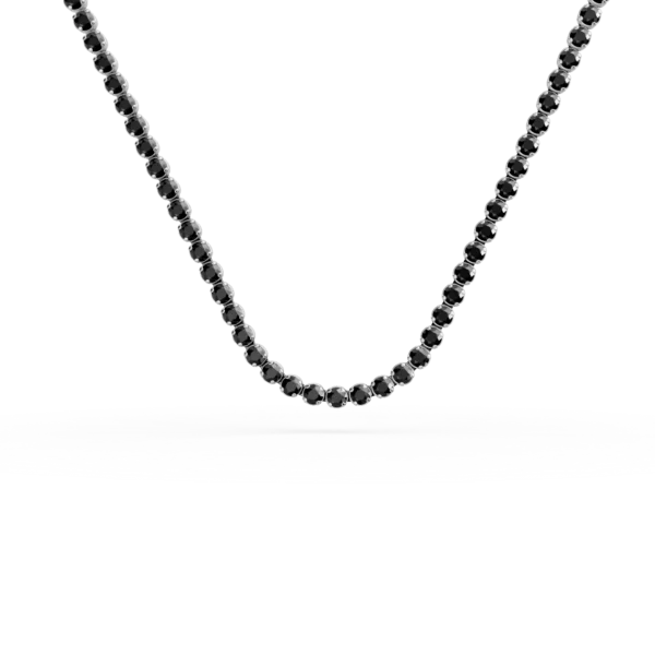 Colier tennis din aur alb cu zirconii negre