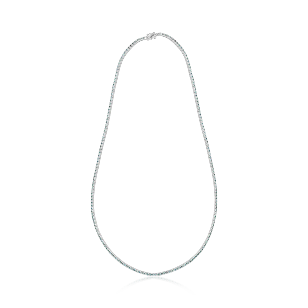 Colier tennis din aur alb cu diamante albastre de 4.35ct
