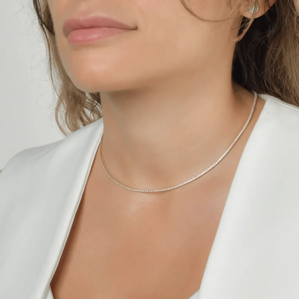 Colier tennis din aur alb cu diamante de 0.95ct - imagine 2